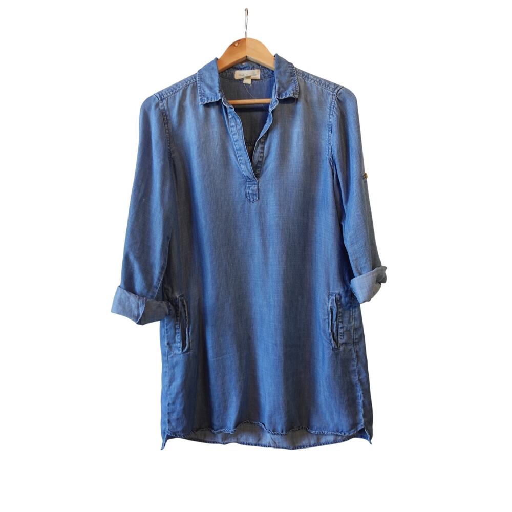 Anthropologie Cloth & Stone Denim‎ Tunic Top Small Blue Tencel Oversized Shirt